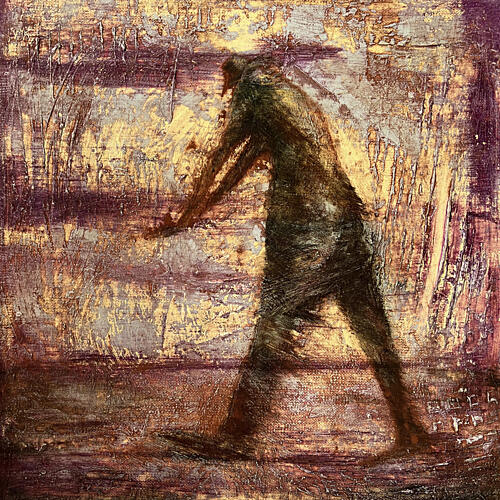 Textured Figure Walking Gold Print
