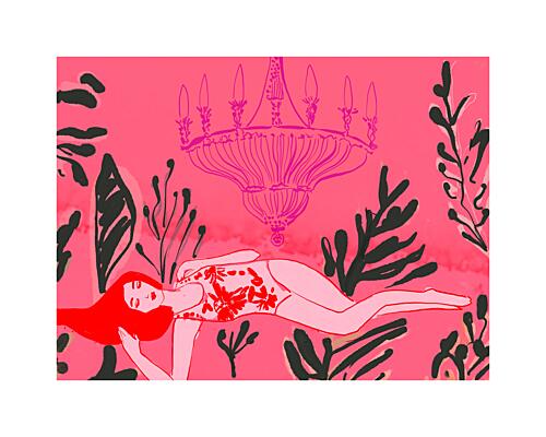 Woman Pink Floral Dream Art déco reproduction