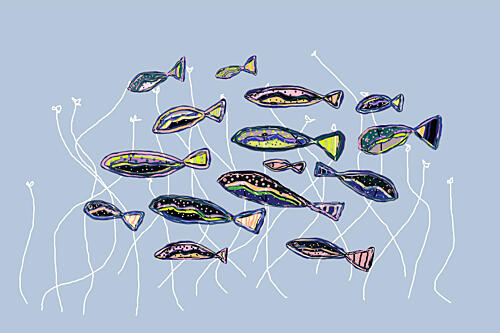 Colorful School of Fish Art déco reproduction