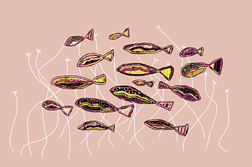 Vibrant Swimming Fish Art déco reproduction