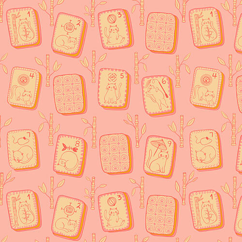 Cute Cats Mahjong Pattern Art déco reproduction