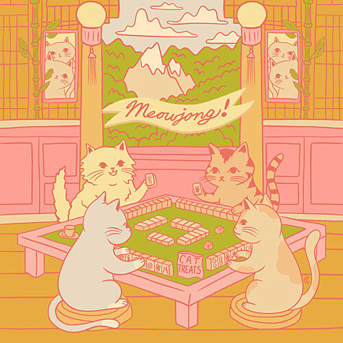 Meowjong Cat Game Art déco reproduction