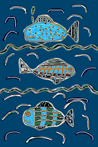 Whimsical Ocean Fish Art déco reproduction