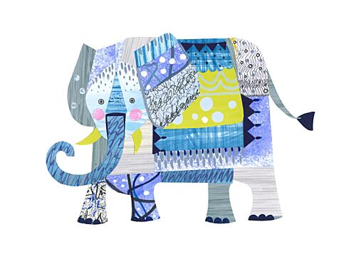 Colorful Patchwork Elephant Art déco reproduction