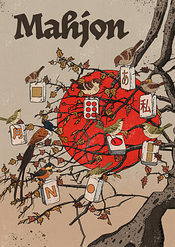 Mahjong Red Sun Birds Art déco reproduction