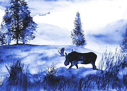 A Winter Moose Landscape Art Print