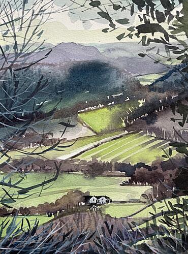 Sunlit Countryside Valley Art Print