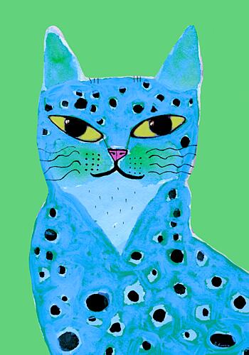 Curious Blue Spotted Cat Art déco reproduction