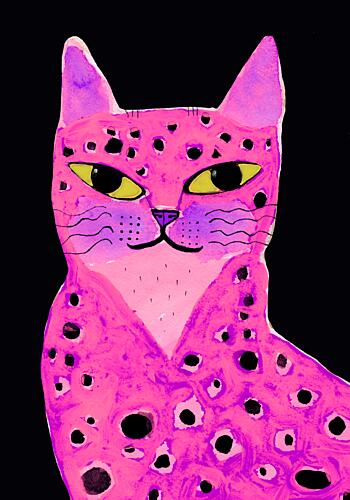 Vibrant Pink Spotted Cat Art déco reproduction