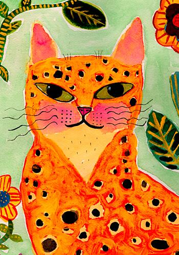 Whimsical Spotted Jungle Cat Art déco reproduction