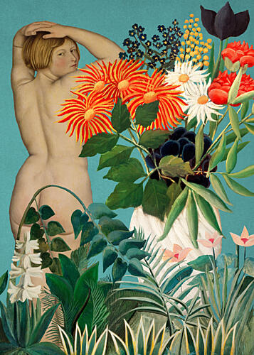 Nude Woman Tropical Flowers Art Print