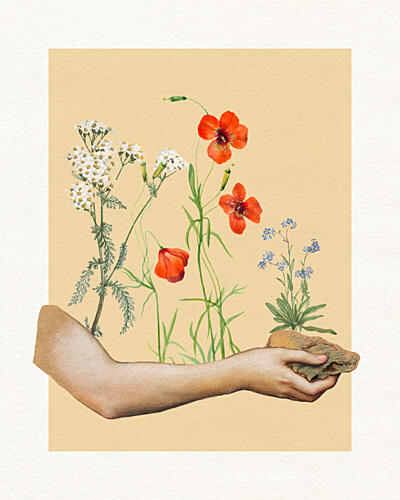 Wildflower Hand Collage Art déco reproduction
