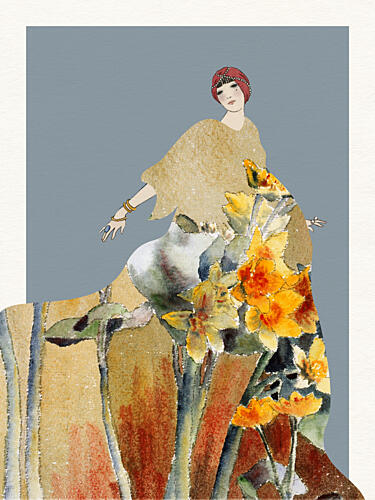 Golden Floral Woman Art déco reproduction