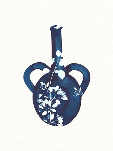 Indigo Botanical Vase Art déco reproduction