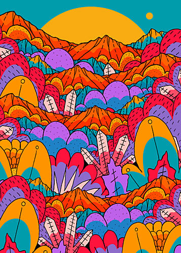 Colorful Crystal Mountainscape Art déco reproduction