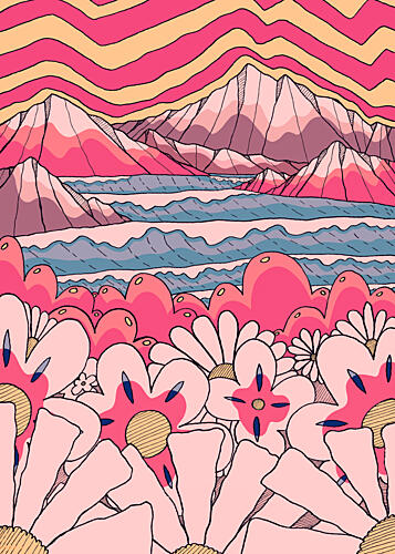 Groovy Mountain Flowers Art Print