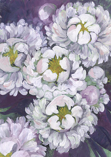 White Peony Blooms Art déco reproduction