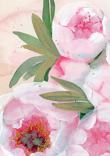 Watercolor Peony Blooms Art déco reproduction
