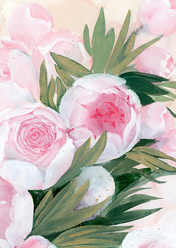Pink Peony Blooms Art déco reproduction