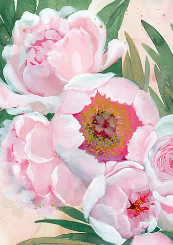 Pink Peony Blooms Art déco reproduction