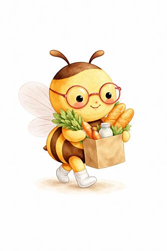 Happy Bee with Groceries Art Print