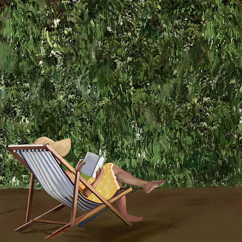Reading in the Garden Art Print by Osheensgallery
