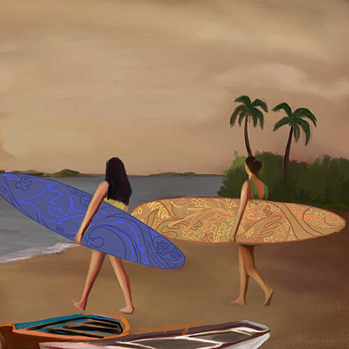 Tropical Surf Sunset Art déco reproduction