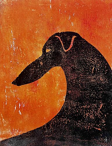 Orange Greyhound Silhouette Art déco reproduction