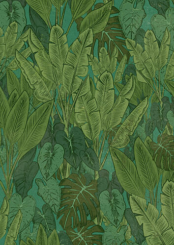 Lush Tropical Leaves Art déco reproduction