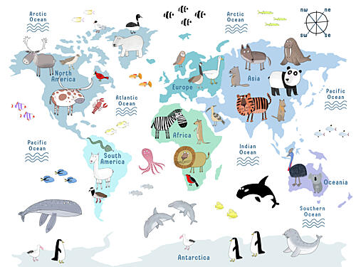 Kids World Animal Map Art Print