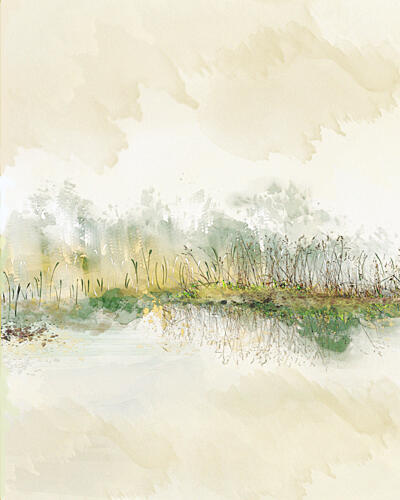 Misty Reeds Reflection Art Print
