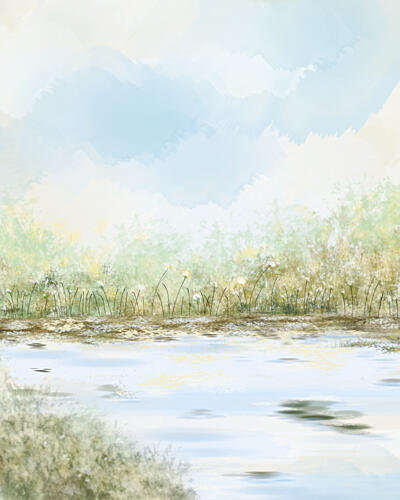 Peaceful Waters Edge Impressionist Print