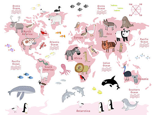 Animals of the World Map Art Print by Carla Daly