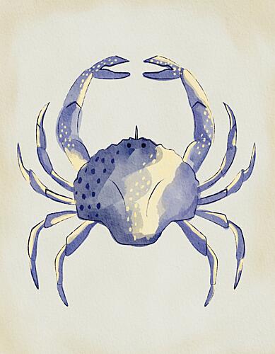 Watercolor Blue Crab Art déco reproduction