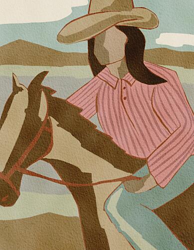 Cowgirl Mountain Ride Art déco reproduction