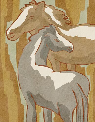 Calm Horse Family Art déco reproduction