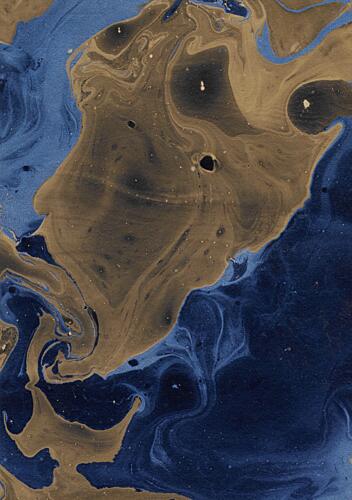 Elegant Golden Blue Swirls Gold Print