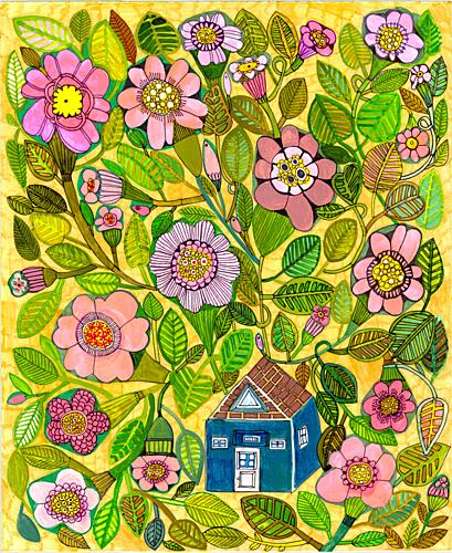 Whimsical Flower House Art déco reproduction