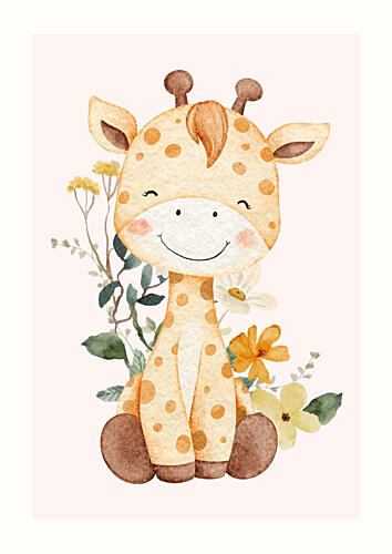 Happy Baby Giraffe Blooms Art déco reproduction