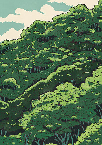 Lush Green Forest Canopy Art déco reproduction