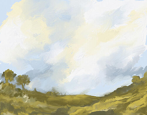 Rolling Fields Cloudscape Impressionist Print