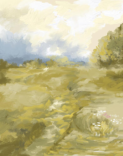 Golden Meadow Path Impressionist Print