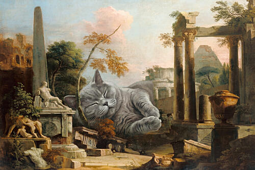 Giant Sleeping Cat Ruins Art déco reproduction