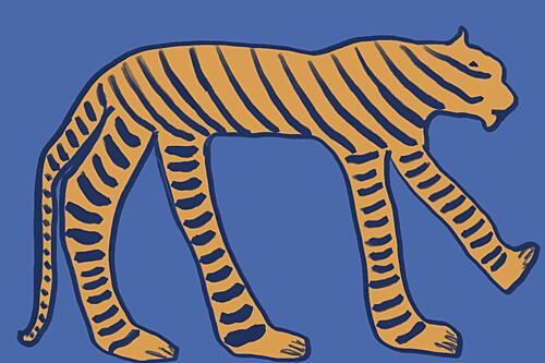 Stylized Blue Tiger Art déco reproduction
