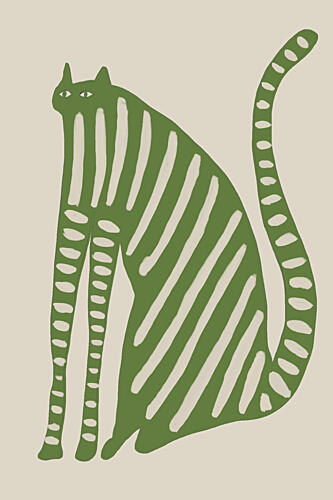 Playful Green Striped Cat Art déco reproduction