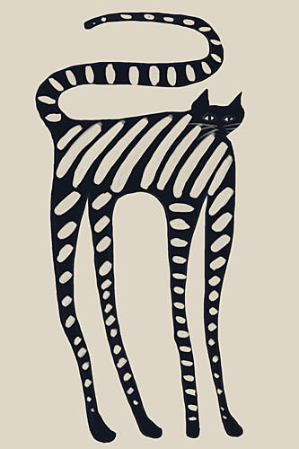 Striped Whimsical Cat Art déco reproduction