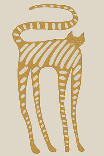 Whimsical Striped Cat Art déco reproduction