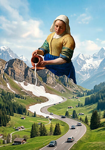Surreal Mountain Milkmaid Art Print