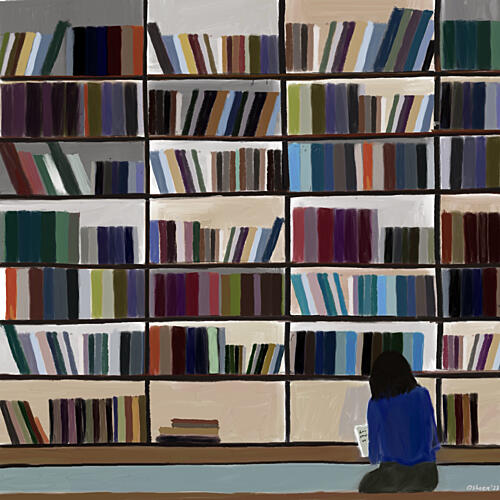 Quiet Library Reading Art Print by Osheensgallery