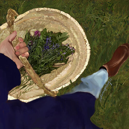 Basket of Wildflowers Art Print by Osheensgallery